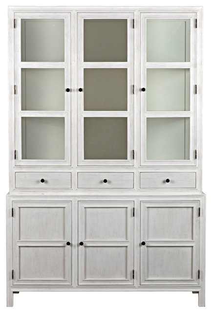 90 Hutch Solid Mahogany White Washed 3, White China Cabinets