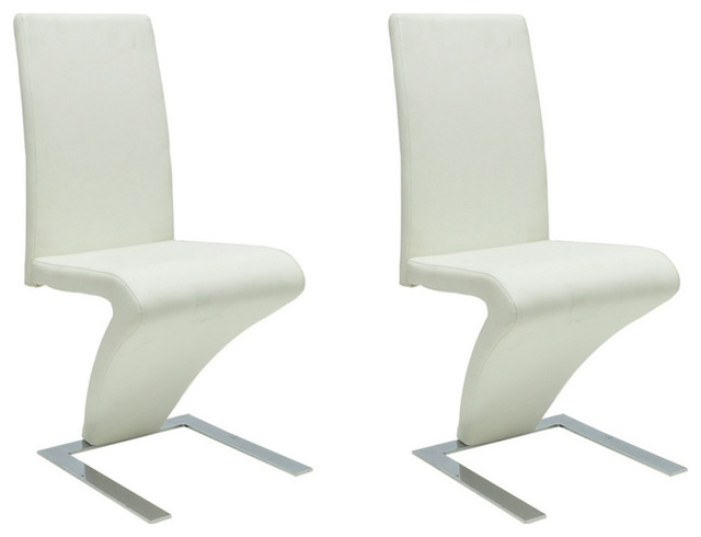 vidaXL Set of 2 Faux Leather Iron Dining Chairs, Zigzag Shape, White
