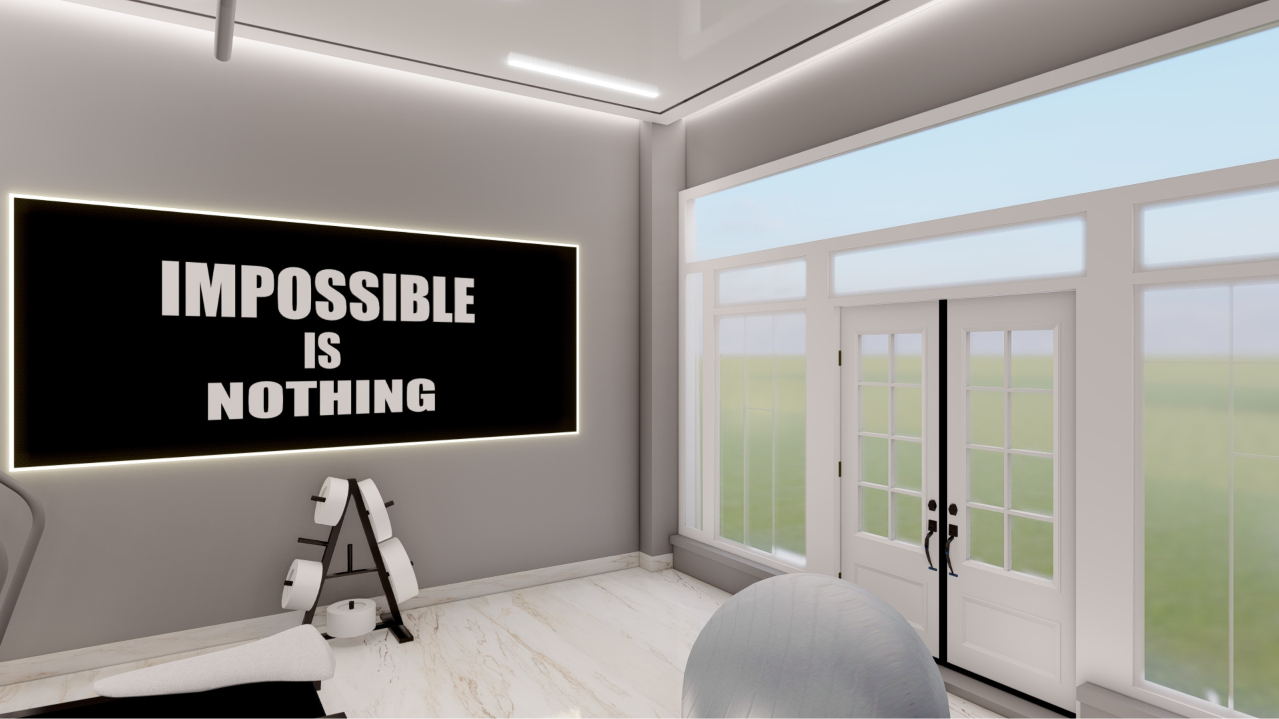 Elegant Grey and White Home Gym Design in Cobham