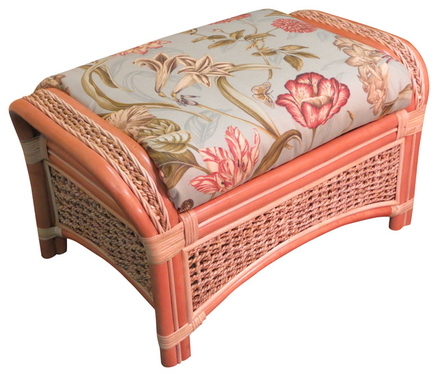 Spice Island Ottoman in Natural, Palm Floral Garden Fabric