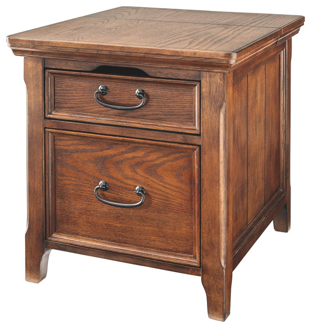 Dark Brown Square End Table with File Drawer, Outlets and USB Port Contemporary Side Tables