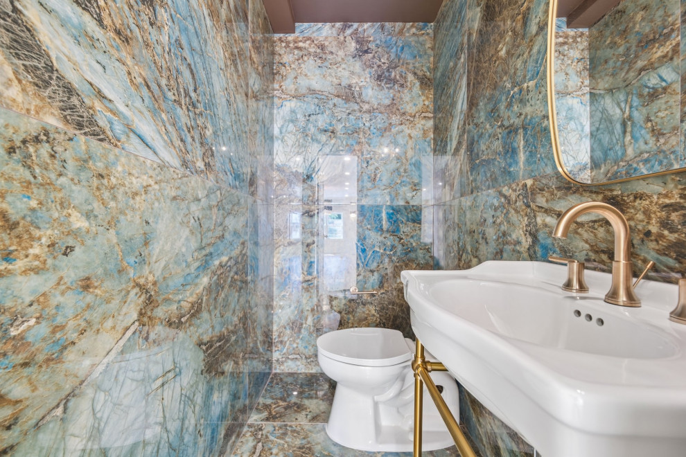 Blue Quartzite Powder Room in Teaneck, NJ