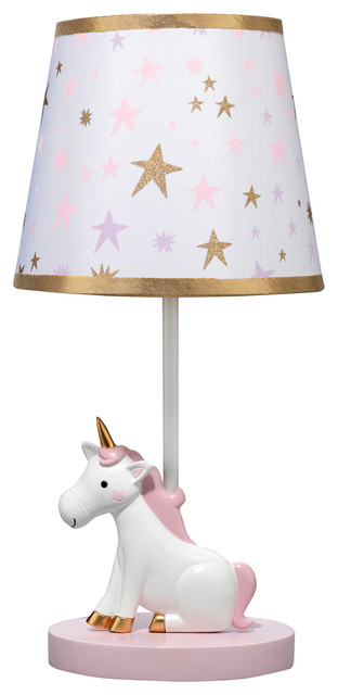 Bedtime Originals Rainbow Unicorn Lamp with Shade & Bulb - Pink, Gold, White