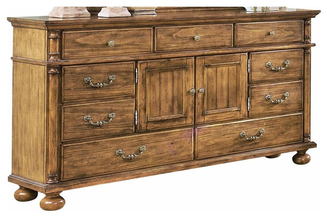 Colton Country Western Door Dresser In Antique Pine Traditional