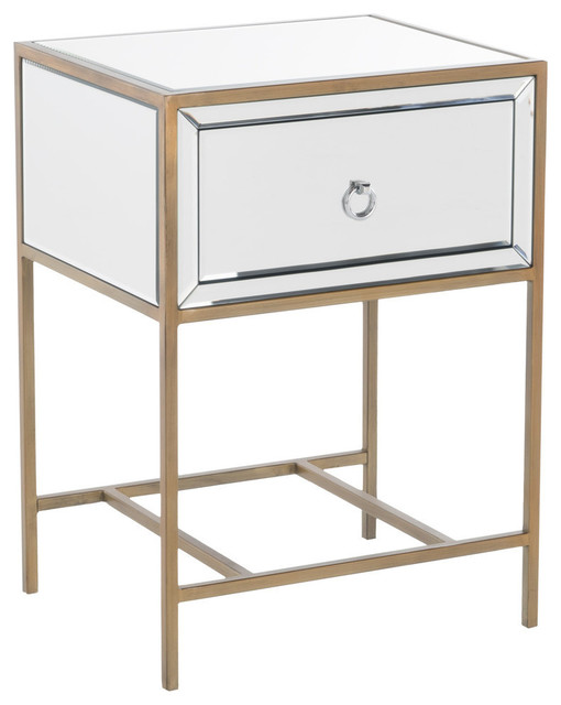 Gdf Studio Essa Mirrored Gold Single Drawer Side Table
