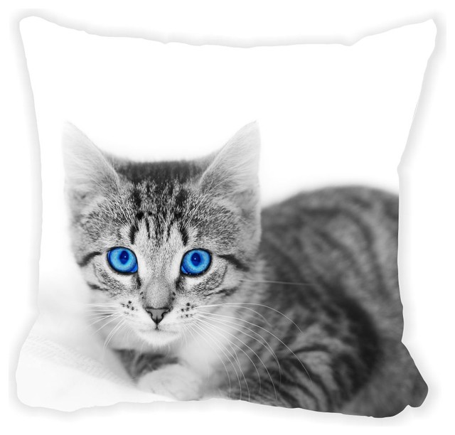 Gray Kitten With Bright Blue Eyes Microfiber Throw Pillow - Modern - Decorative Pillows - by ...