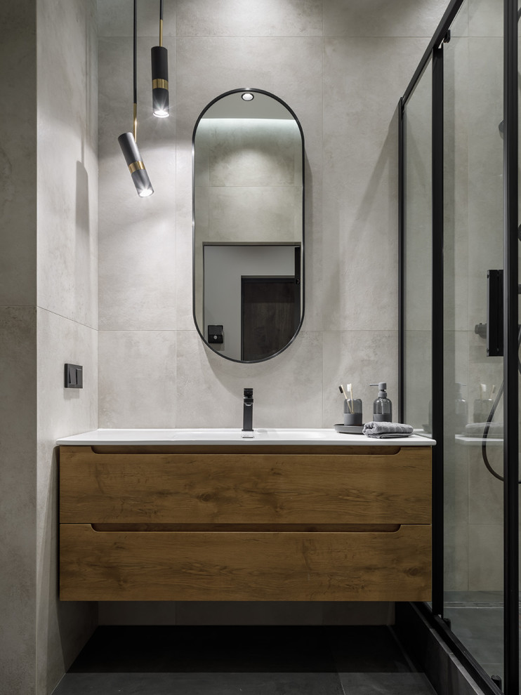 Реализованная квартира под сдачу в темных тонах в ЖК Притяжение