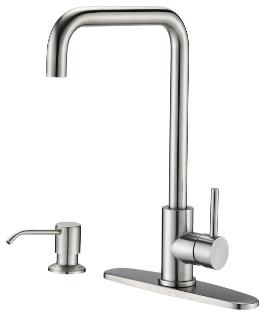 Single Handle Deck Mounted High Arc Kitchen Faucet with Soap Dispenser