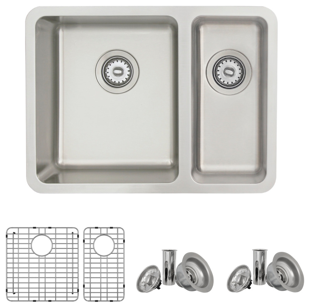 23 3/4"L x 17 3/4"W Dual Mount Stainless Steel 70/30 Double Bowl Kitchen Sink