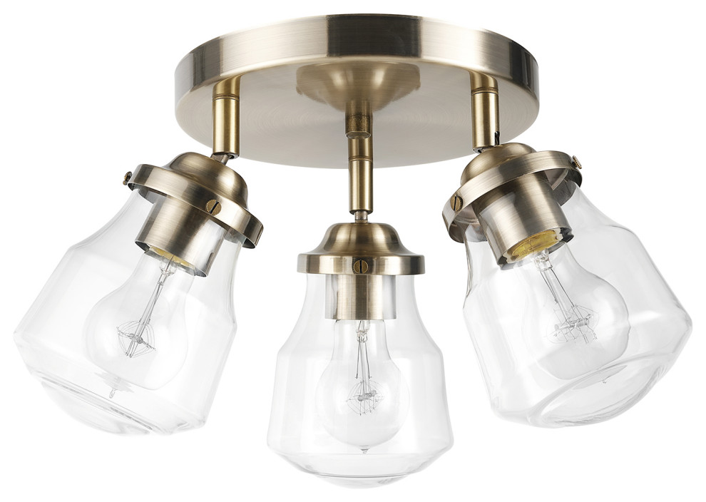 3Light Antique Brass Track Lighting Canopy Light with Clear Glass Shades Transitional Spot