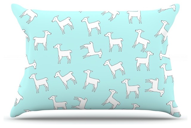 Monika Strigel "Baby Llama Multi" Blue White Pillow Case, Standard, 30"x20"