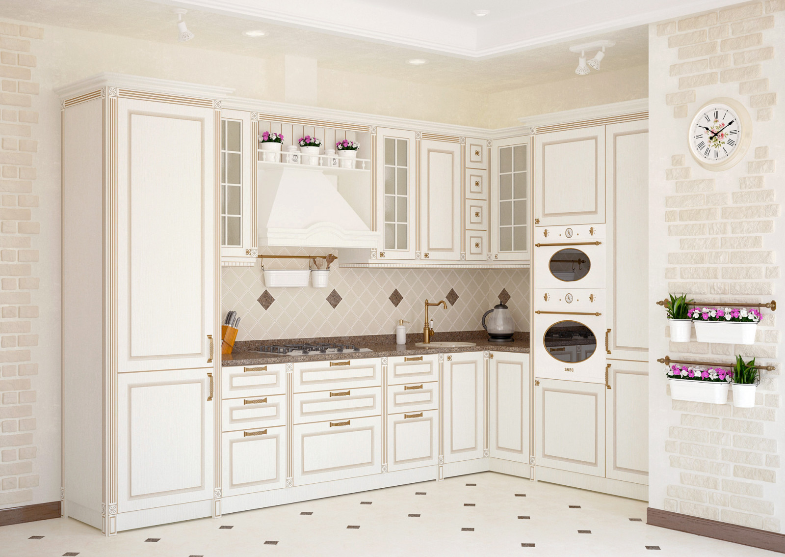 Светлая классическая кухня с элементами кантри стиля