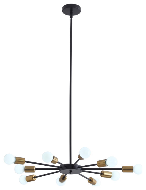 Industrial Black 10-Light Sputnik Design Pendant Light - Midcentury ...