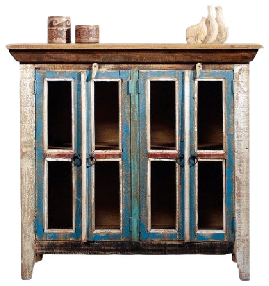 Distressed Reclaimed Wood Entry Way Cabinet Beach Style Accent