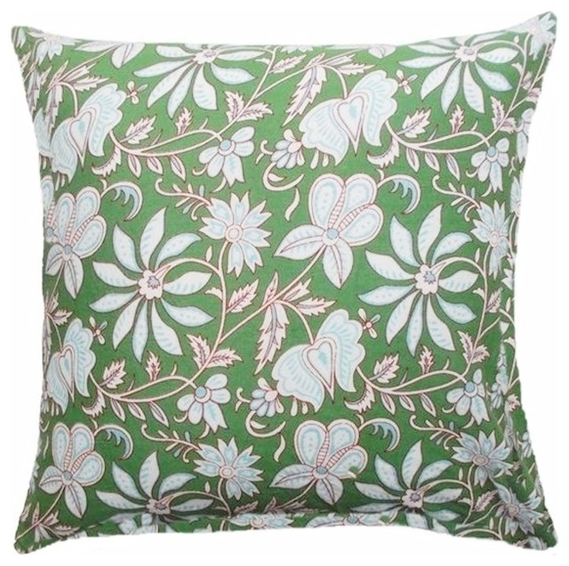 Green Floral Indian Block Print Pillow