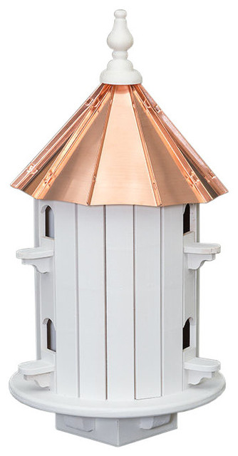 Post Mount 6-Hole Finch Bird House With Polished Copper Roof