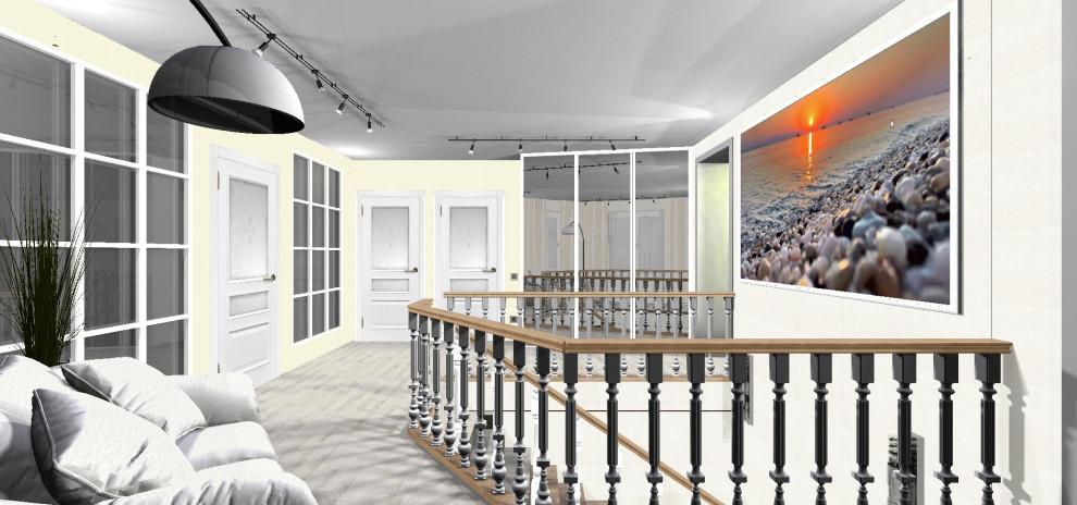 Коттедж. Холл с выходом на лестницу.