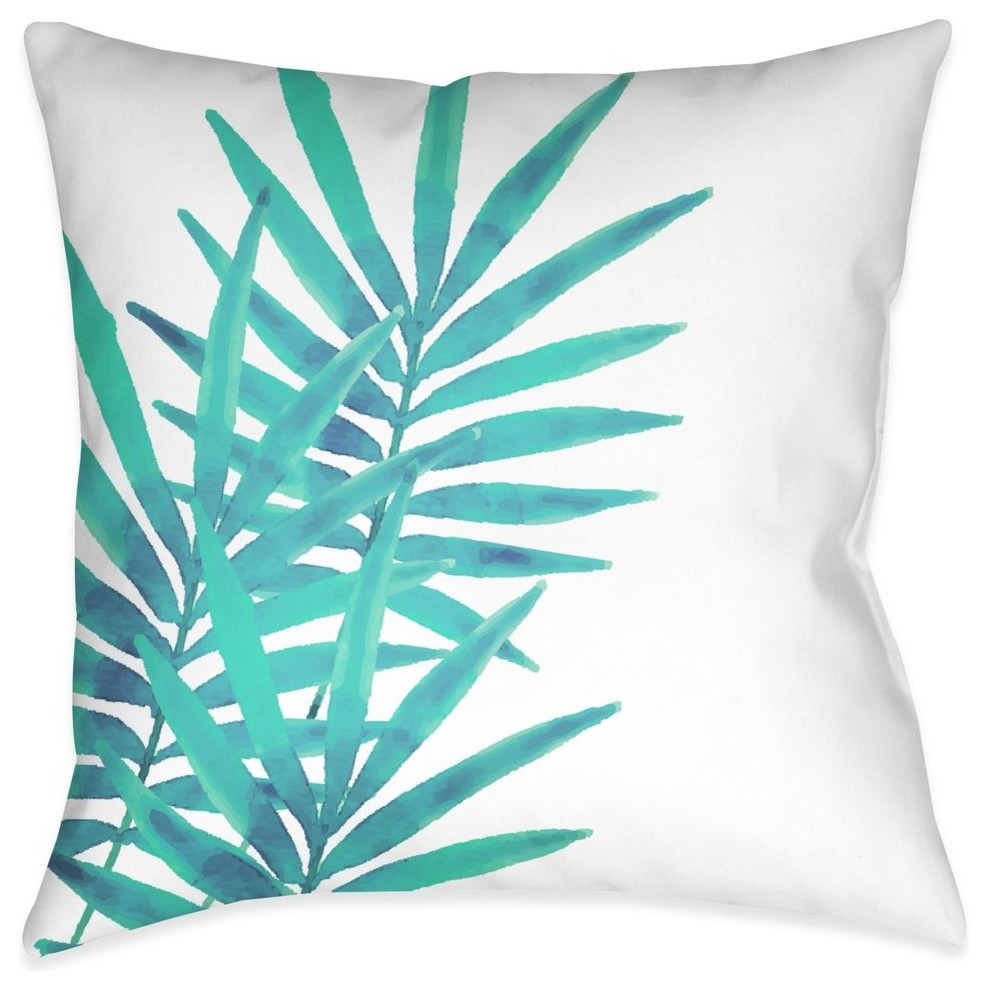 Aqua Palm Leaves I Outdoor Decorative Pillow, 18"x18"