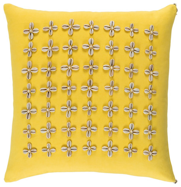 Lelei by Surya Down Fill Pillow, Saffron/Cream, 18' x 18' Beach Style