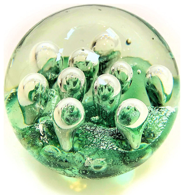 Emerald Green Dynamic Bubbles, Paperweight, Handcrafted Art Glass, 3 1/