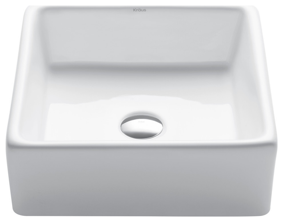 Elavo Ceramic Square Vessel White Sink Contemporary Bathroom Sinks By Kraus Usa Inc Houzz - Elavo Square Drop In Bathroom Sink With Overflow