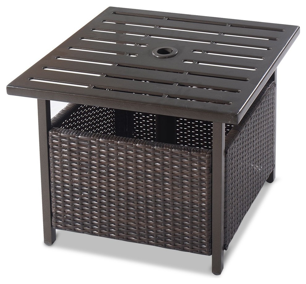 Modern Outdoor Rattan Wicker Steel Side Table Tropical Outdoor Side
