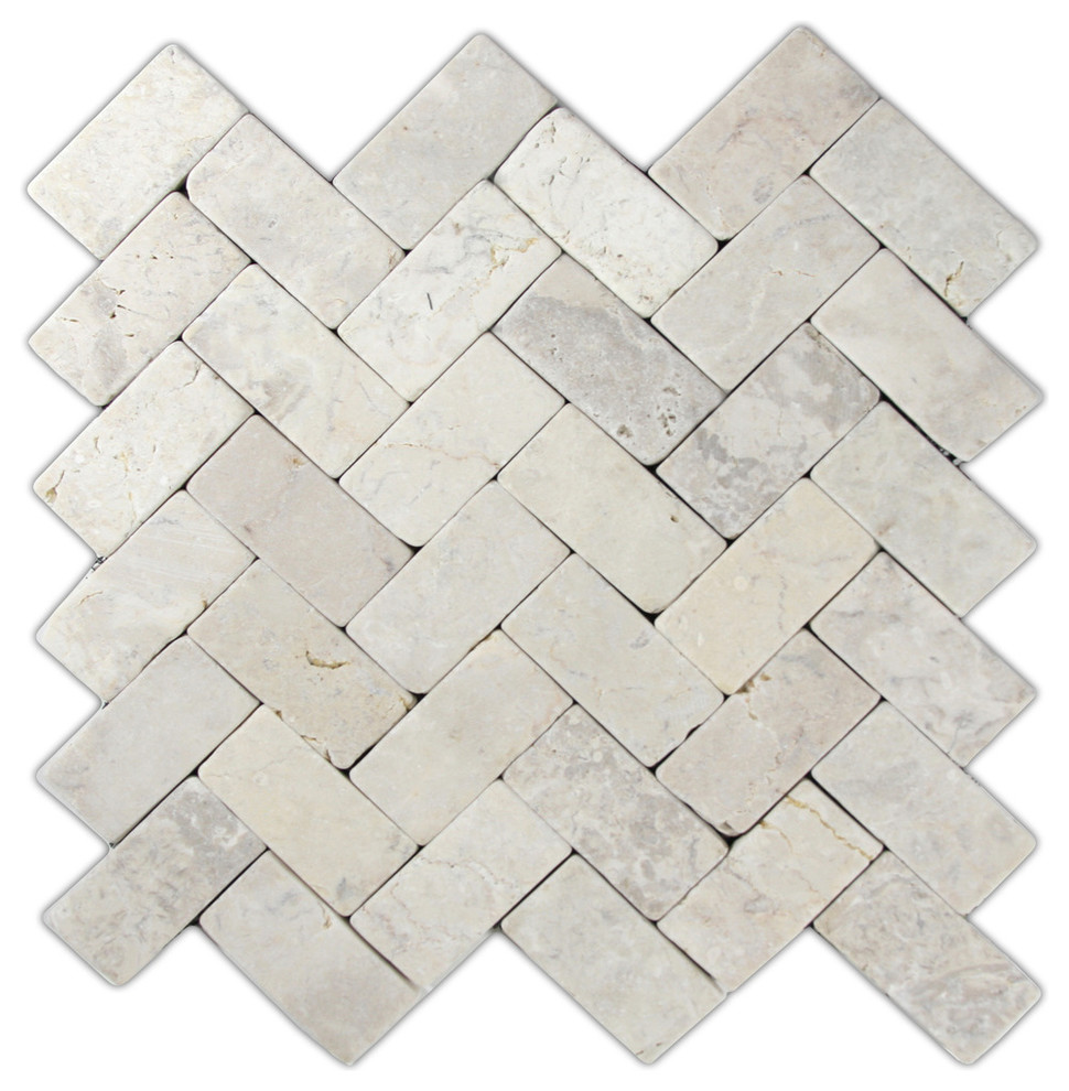 Cream Herringbone Stone Mosaic Tile - Traditional - Mosaic Tile - by Pebble  Tile Shop | Houzz