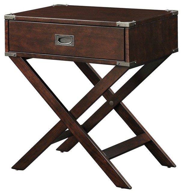 Espresso Brown Wood 1 Drawer End Table Nightstand With X Legs Transitional Nightstands And Bedside Tables By Hilton Furnitures