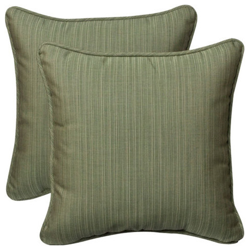 Outdoor Green Textured Solid Sunbrella Fabric Toss Pillows Square , Set of Two