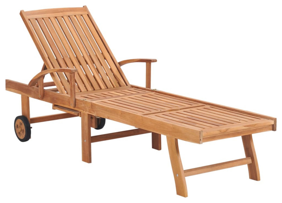 vidaXL Sun Lounger Solid Teak Wood Transitional Outdoor Chaise