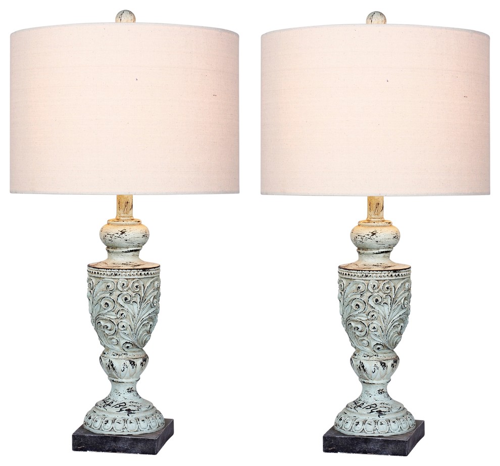 Urn Resin Table Lamps, Antique Blue, 26.5"
