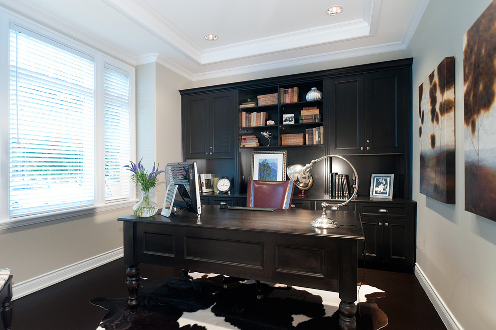 Inspiration for a traditional home office in Vancouver with grey walls.