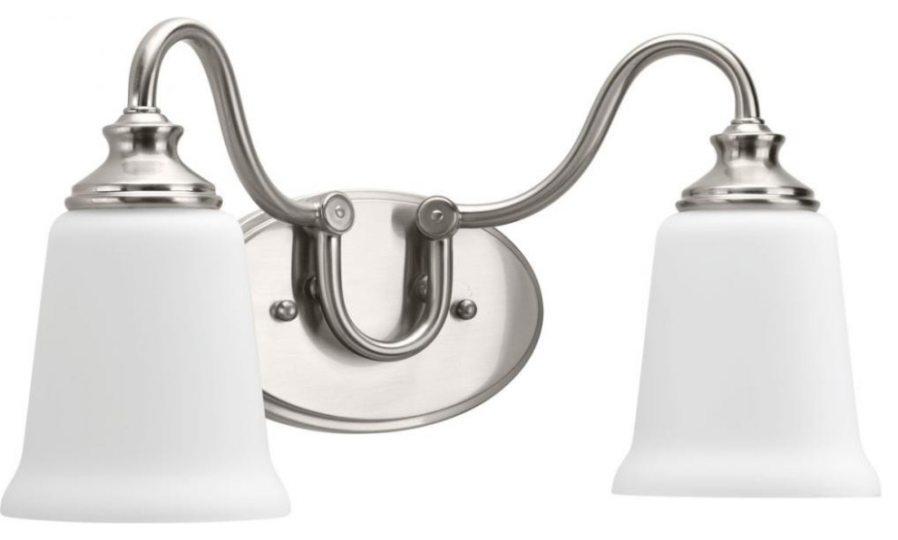 Wander Bath Vanity, 2Light, Brushed Nickel, Etched Opal Glass, 16"W