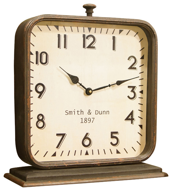 Smith and Dunn Square Mantel Clock, Black Rustic Desk And Mantel