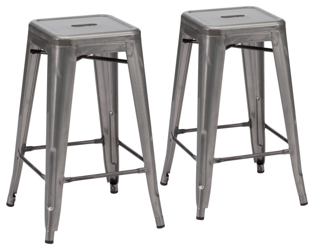 Marius Counter Stool (Set of 2) Gunmetal Modern Bar Stools And