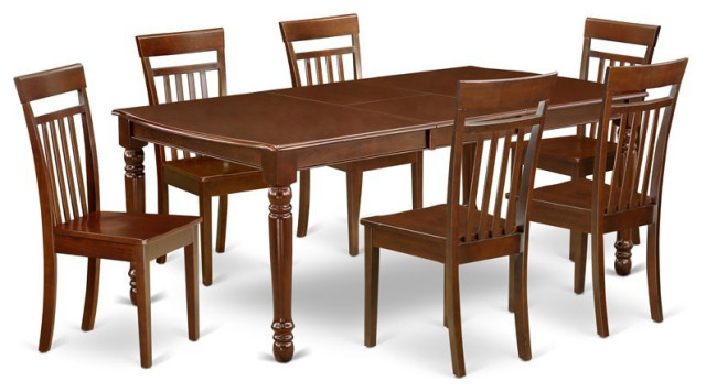 East West Furniture Dover 7-piece Dining Set with Wood Seat in Mahogany ...