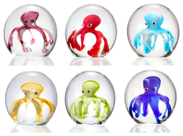 Art Glass Octopus Mini Paperweights Set of 6