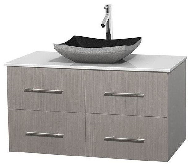 Eco Friendly Single Sink Bathroom Vanity With White Man Made Stone Countertop