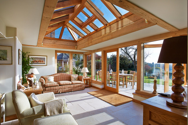 Oak framed garden room with roof lantern