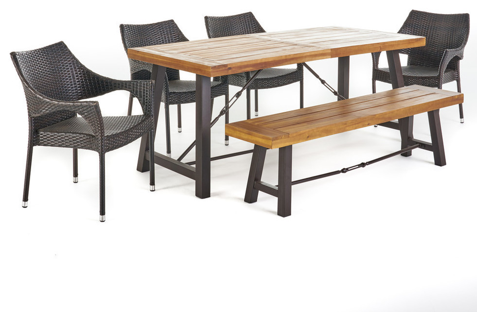 GDF Studio 6Piece Montenegro Outdoor Teak Finished Acacia Wood Dining