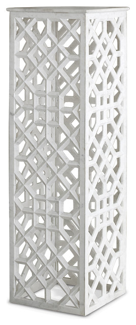 Mamounia Global Bazaar White Marble Fretwork Column Pedestal Table Mamounia Global Bazaar White Marble Fretwork Column Pedestal Table