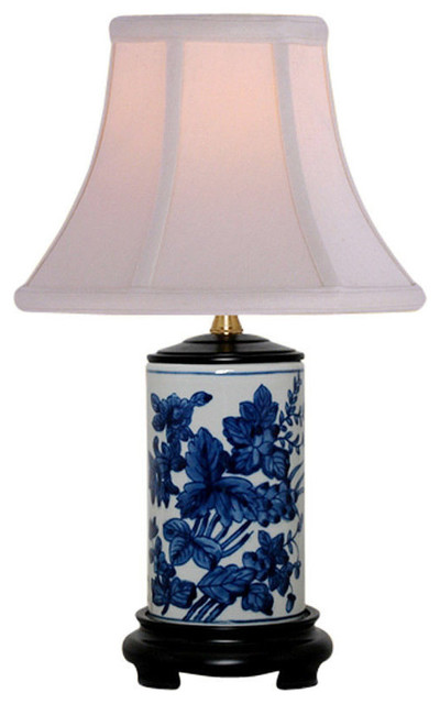 Blue and White Floral Motif Porcelain Vase Table Lamp 15"