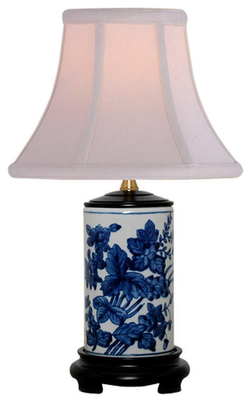 Beautiful Blue and White Porcelain Floral Motif Vase Table Lamp 15.5" 