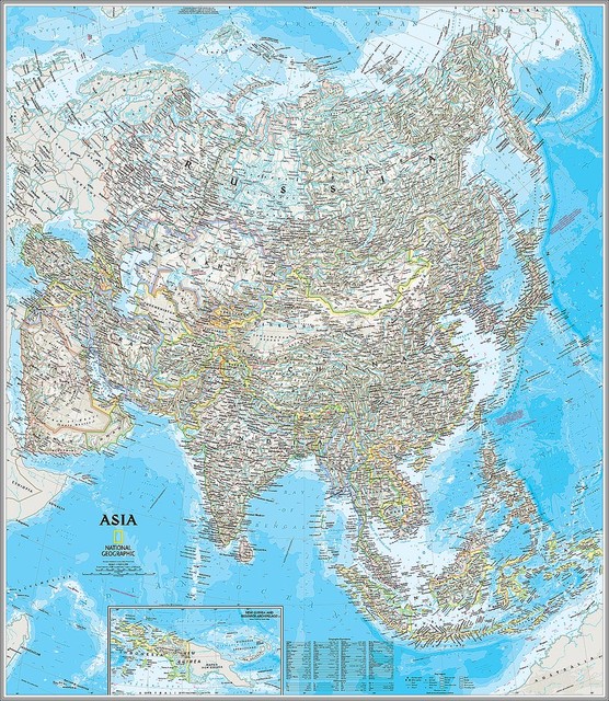 Classic Asia Map Wall Mural, Self-Adhesive Wallpaper
