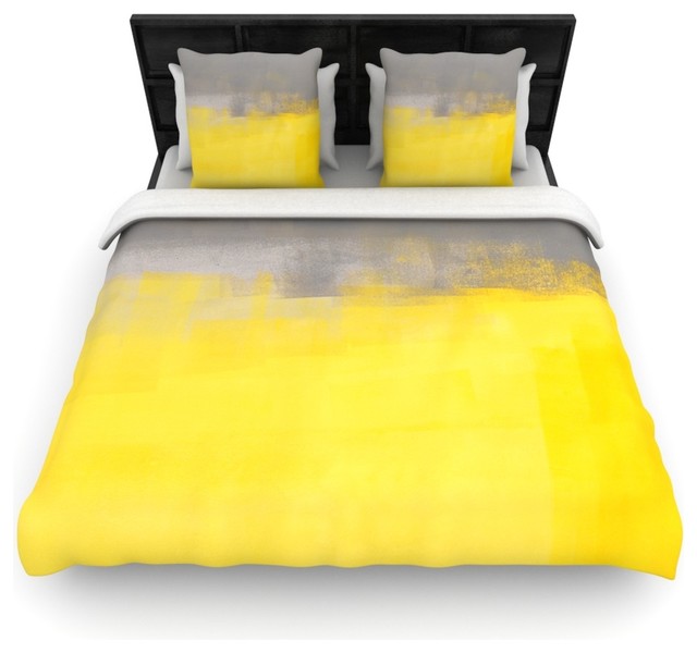 CarolLynn Tice "A Simple Abstract" Duvet Cover, Yellow, Gray, Twin, 68"x88"