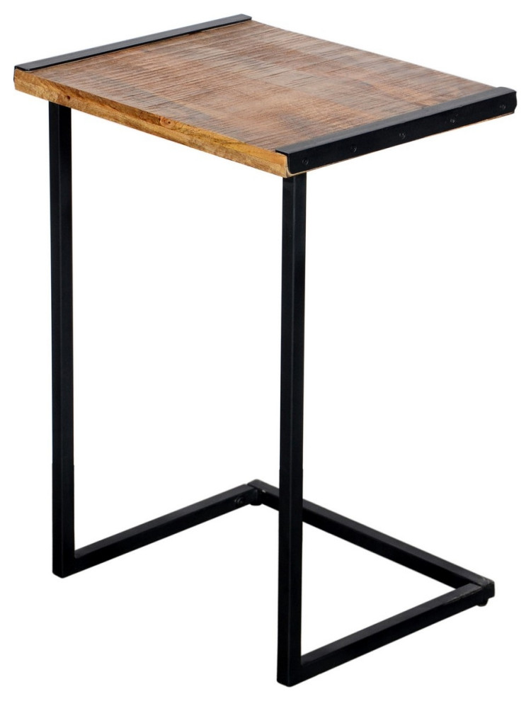 Trunk Shape Mango Wood Storage Side/ End Table With Hinged Top, Brown