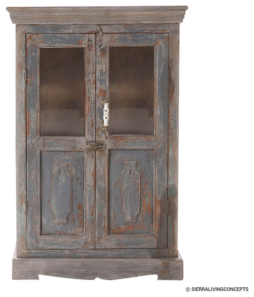 Solid Wood Glass Door 40" Armoire Farmhouse Armoires And Wardrobes