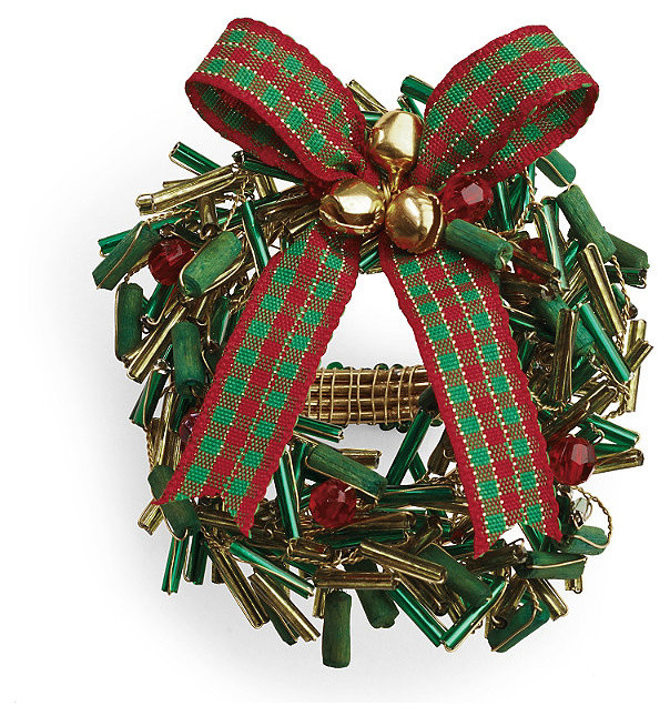 Set of Four Deck the Halls Beaded Wreath Napkin Rings