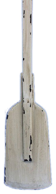 Wooden Rustic Whitewash Decorative Squared Rowing Oar With Hooks, 50''