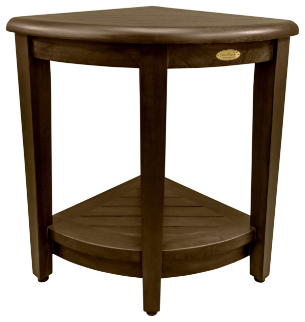 Oasis Teak Corner Shower Stool, Table With Shelf, 16"x18"